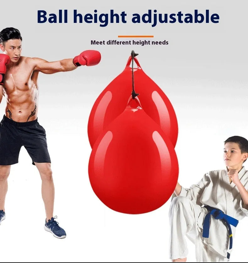 Red water-filled boxing reaction ball with hook rope for hanging installation