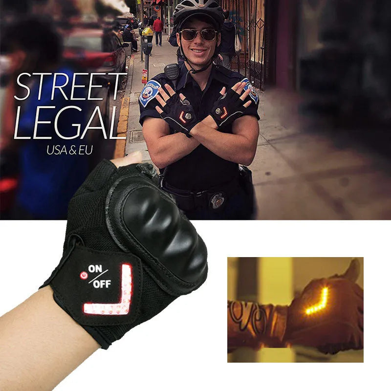 Auto sensing sport riding gloves with LED lights, anti-skid, available in black or white, sizes M L XL