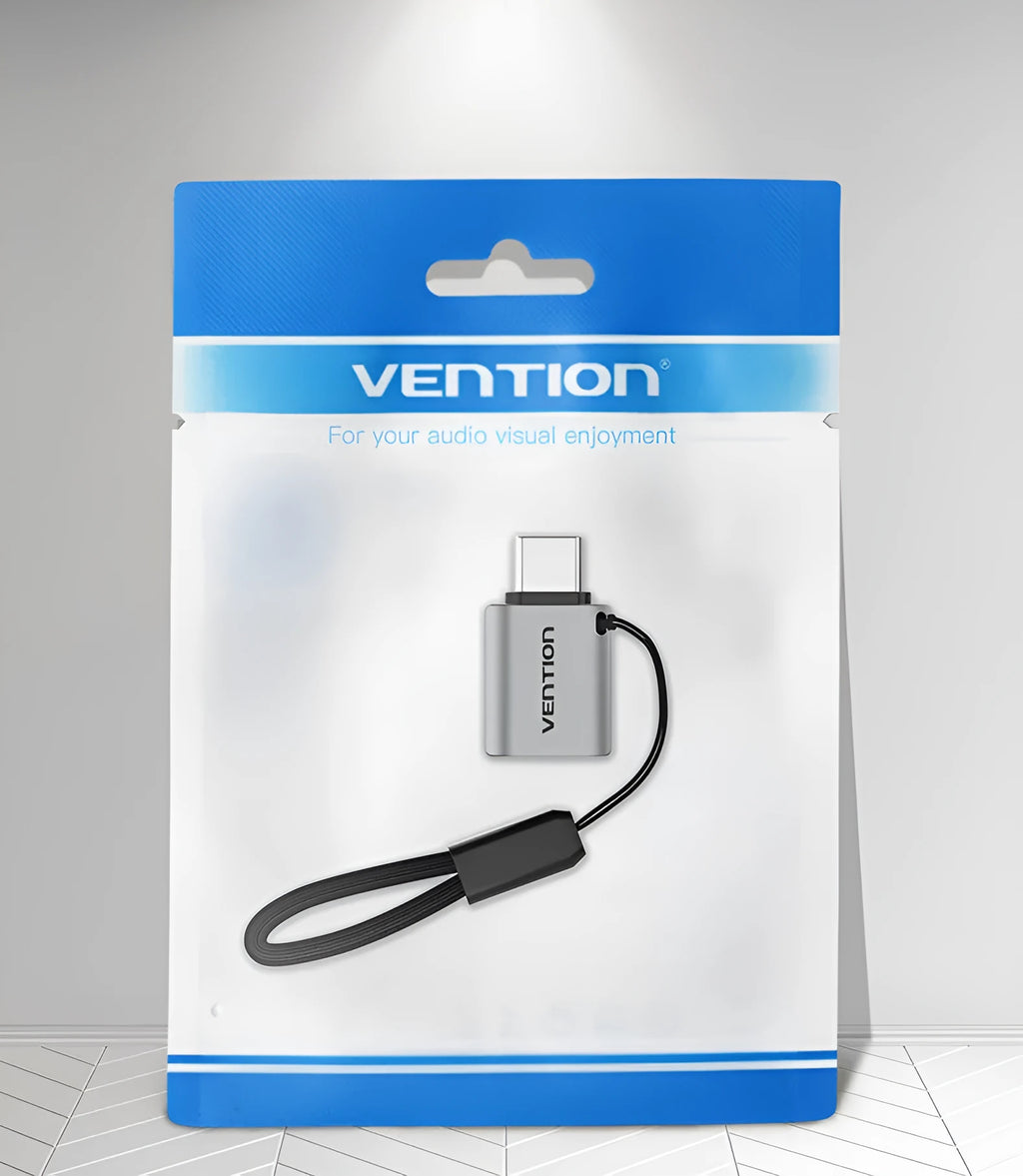 Grey aluminium USB 3.0 C Male to A Female OTG adapter with detachable lanyard