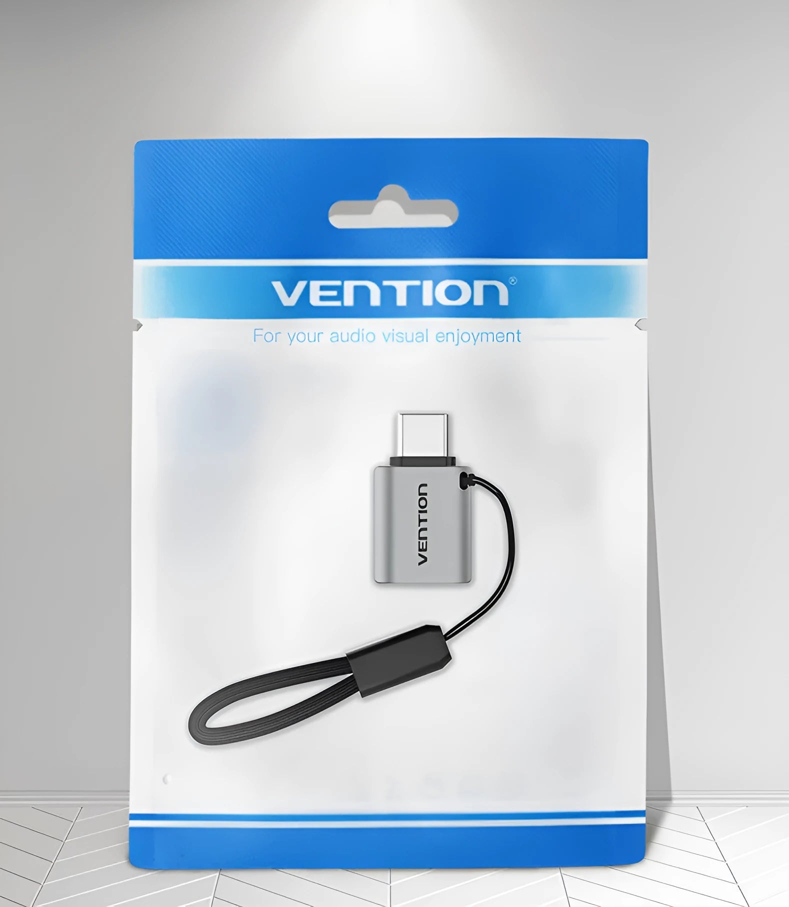 Grey aluminium USB 3.0 C Male to A Female OTG adapter with detachable lanyard