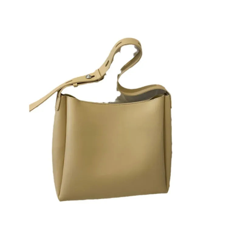Large women's soft PU tote bag set with small bag in khaki colour, 33cm wide