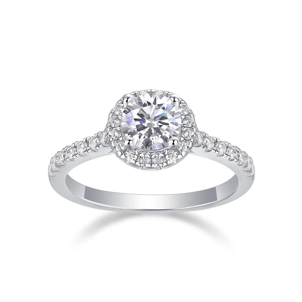1-carat moissanite wedding ring set in platinum-plated S925 silver with gift box