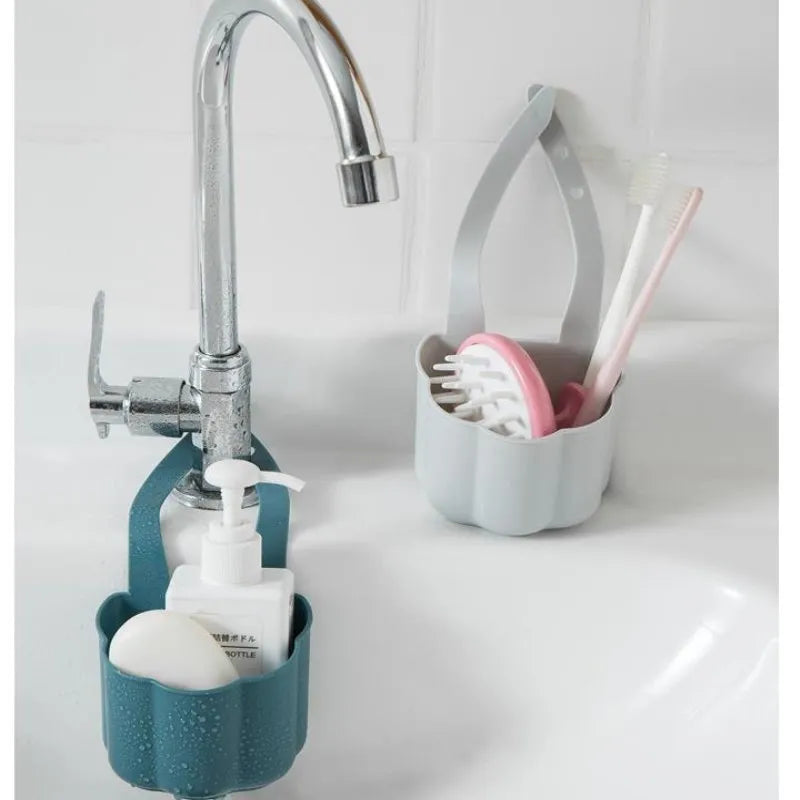 Plastic kitchen sink drain basket in dark blue colour showing Nordic style design.