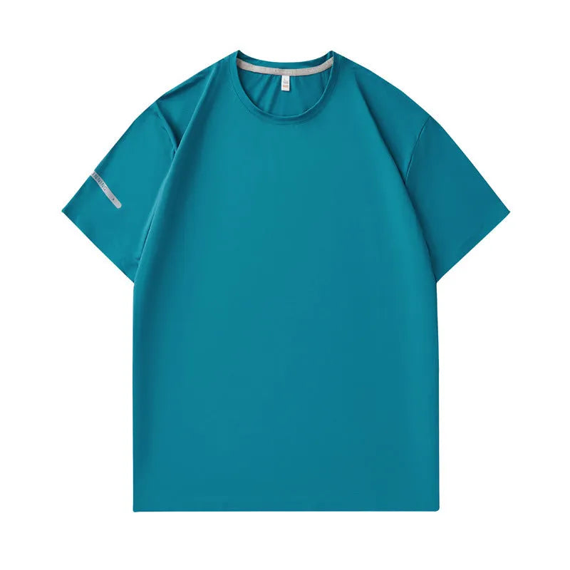 Seamless nylon quick-drying round neck T-shirt in solid colour, short sleeve slim fit pullover