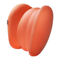 Grey and orange car head restraint and lumbar pillow set on a car seat.