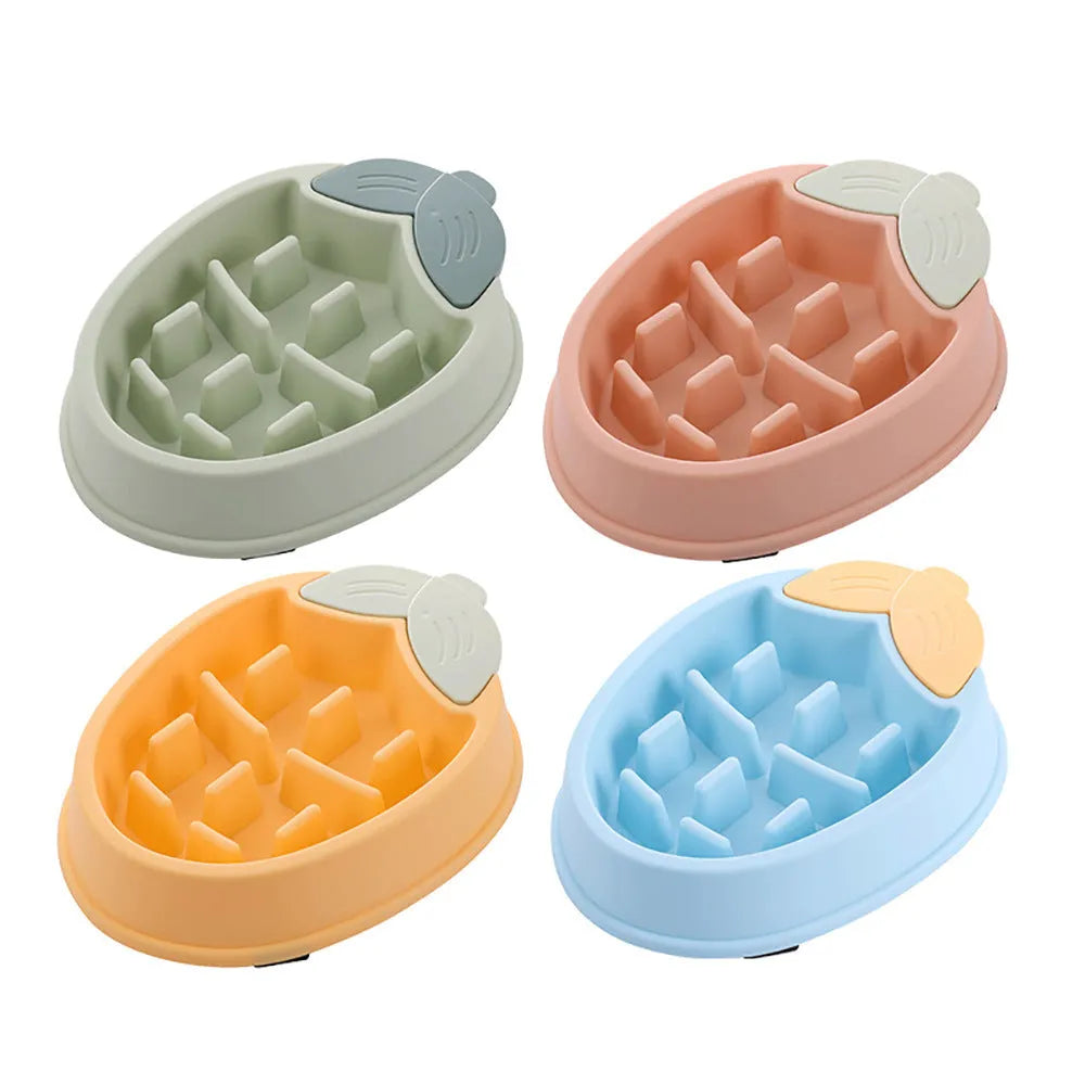 Pineapple slow food plastic pet dog bowl in yellow colour option with raised pattern