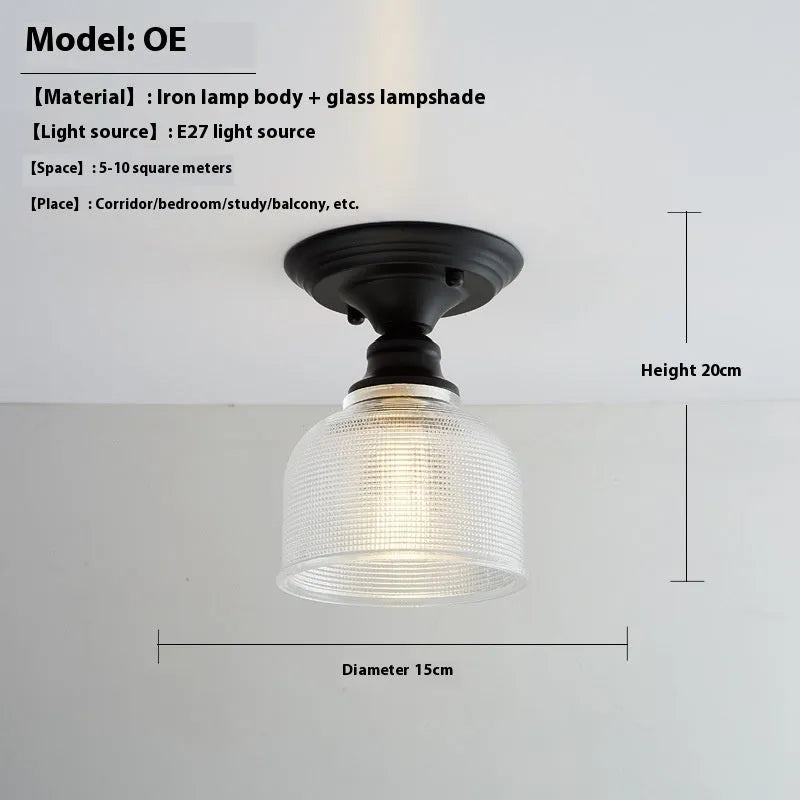American retro-style single-head wall or ceiling lamp with clear glass cover for hallway lighting
