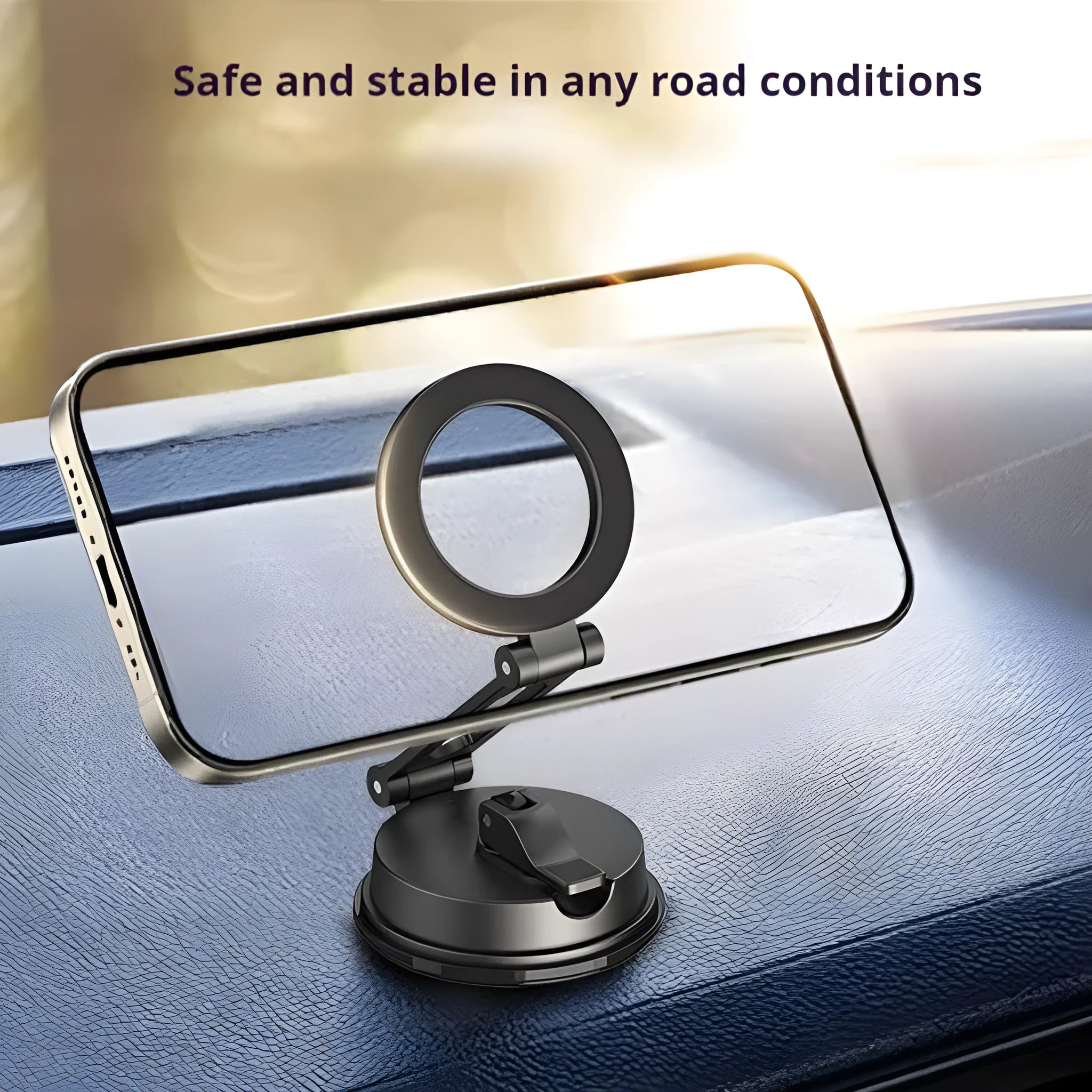 Black H154 car magnetic phone holder with suction cup mount on dashboard