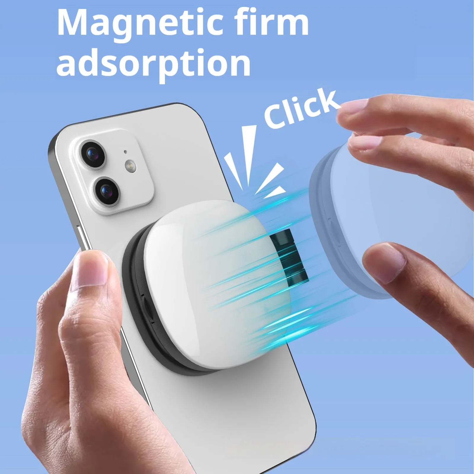 Black and white mobile phone magnetic selfie fill light with makeup mirror showing three colour temperature settings