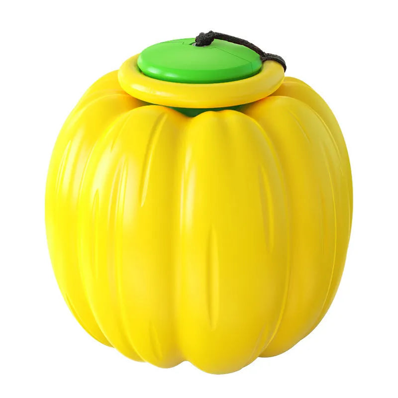 Green plastic pumpkin-shaped dog chew ball with squeaker for small dogs