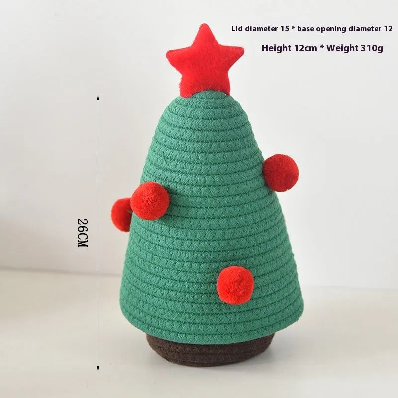 Christmas decoration storage basket in cotton thread with green Christmas tree colour