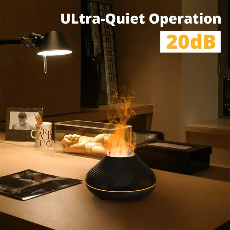 Volcanic flame aroma diffuser with LED lights and mist output
