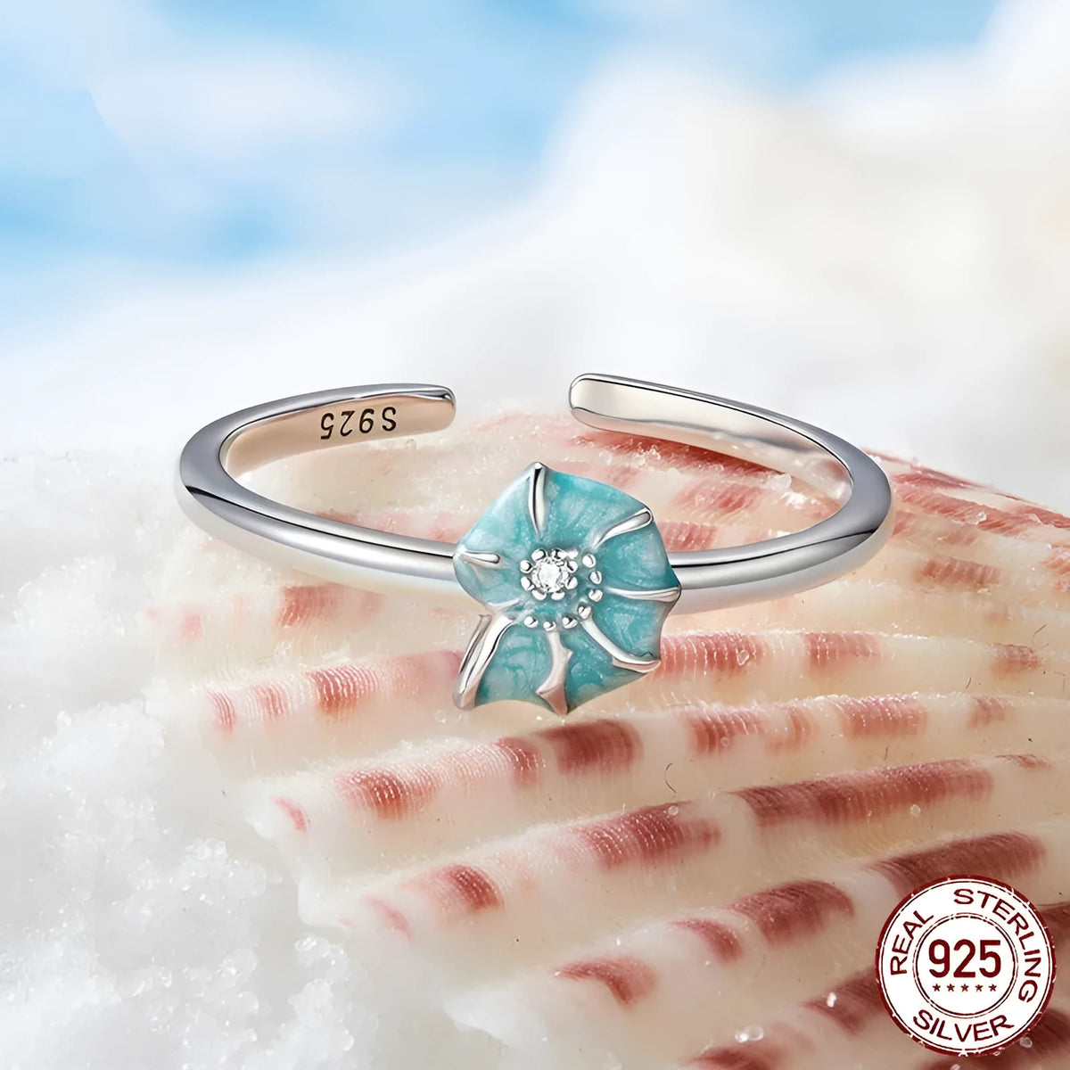 Silver conch open ring for women with electroplated finish in BSR672-E colour