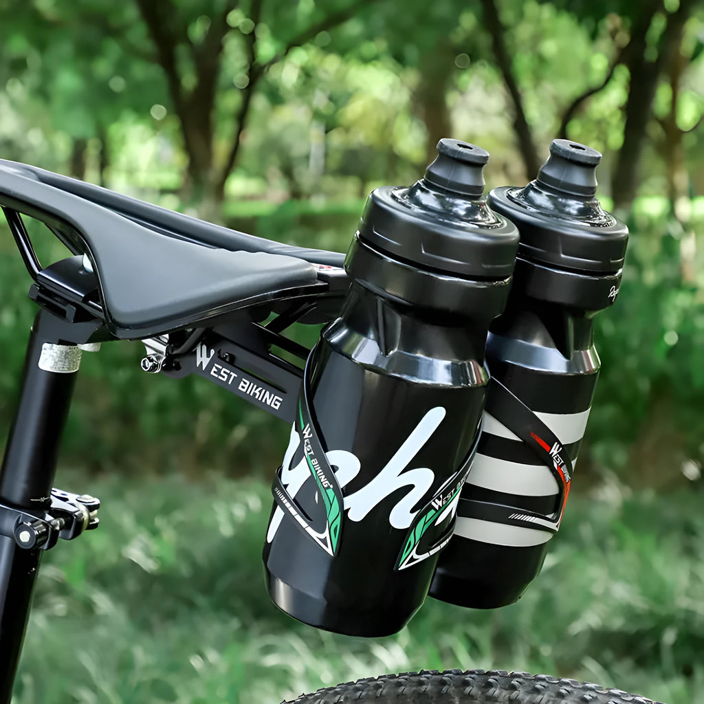 Bicycle double water bottle cage extension bracket black 6061 aluminium alloy adjustable angle 15-30 degrees for mountain road BMX