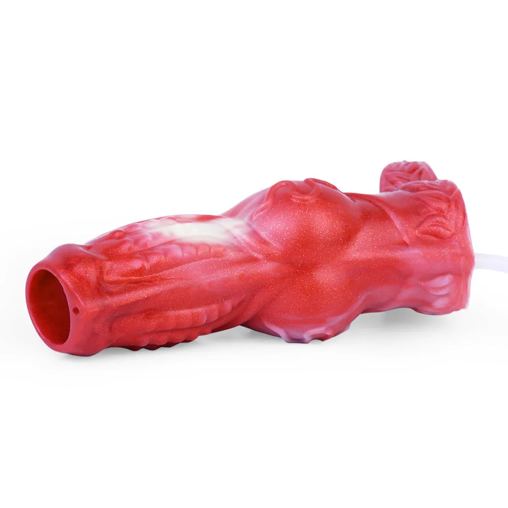 Liquid silicone exotic condom toy with manual water spray system and syringe airbag components