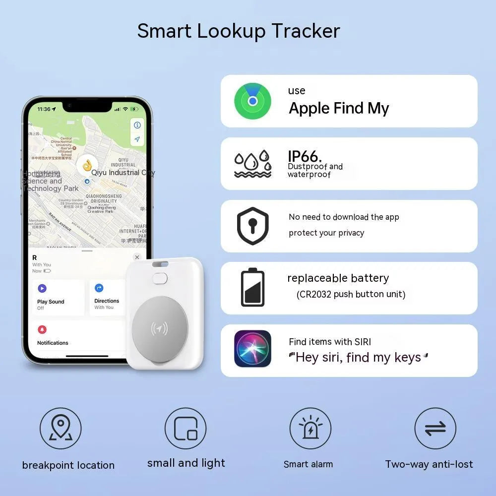 White ABS plastic pet tracking device for Apple smartphones with portable wearing method
