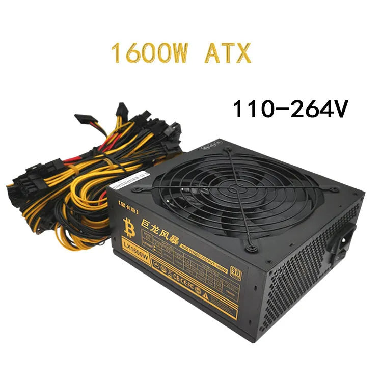 Black server power supply unit with multiple connectors for AMD-compatible systems