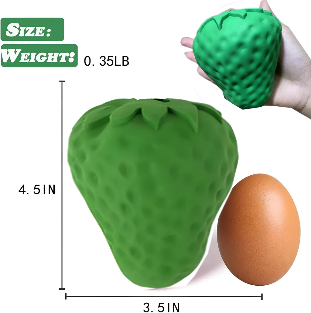 Green strawberry dog chew toy made from natural rubber and bamboo fibre, treat dispenser for small to large dogs