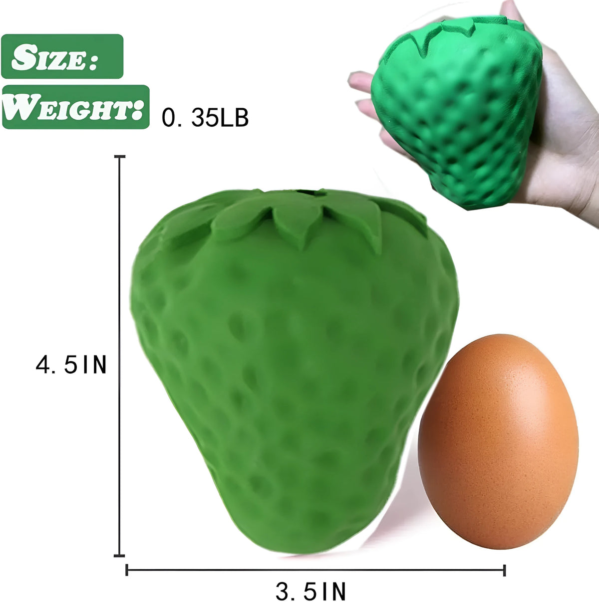 Green strawberry dog chew toy made from natural rubber and bamboo fibre, treat dispenser for small to large dogs