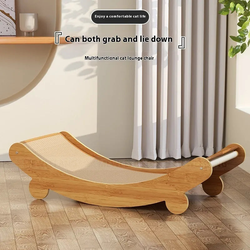 Sisal U-shaped cat scratching lounge chair with nest in pastoral style, showing large, medium, and small size options.