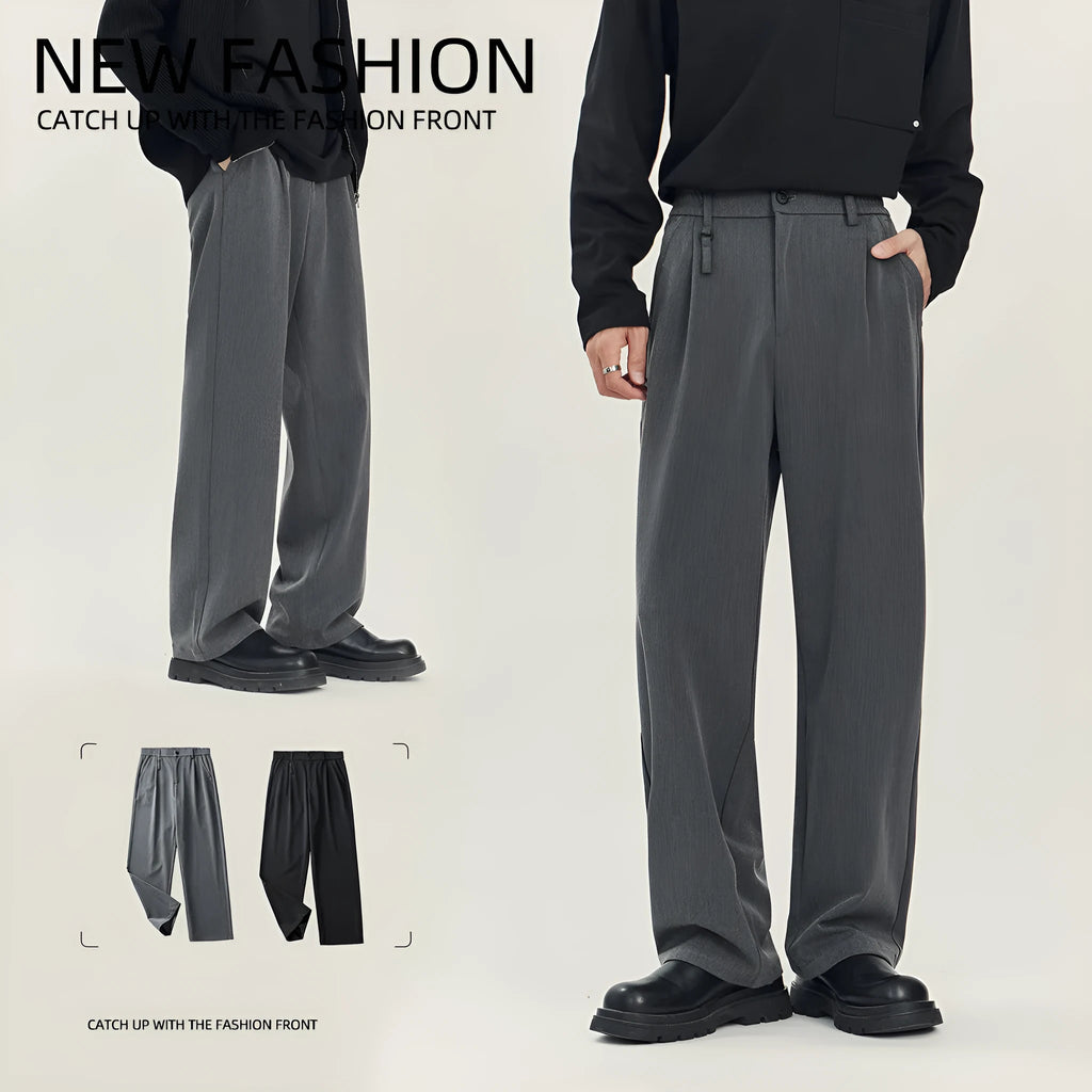 Business casual draping suit pants in straight leg fit with polyester blend fabric