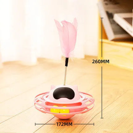 Pink cat toy tumbler turntable measuring 17cm by 10cm for self-play