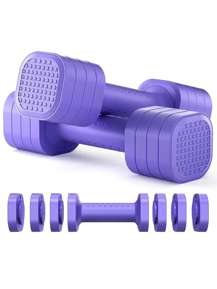 Set of two pink 5lb detachable dumbbells made of ABS plastic for women's fitness.