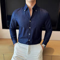 Men's slim fit denim shirt in chemical blend fabric available in blue, black and white