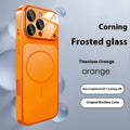 Frosted tempered glass magnetic phone case for iPhone, shown in titanium grey colour.
