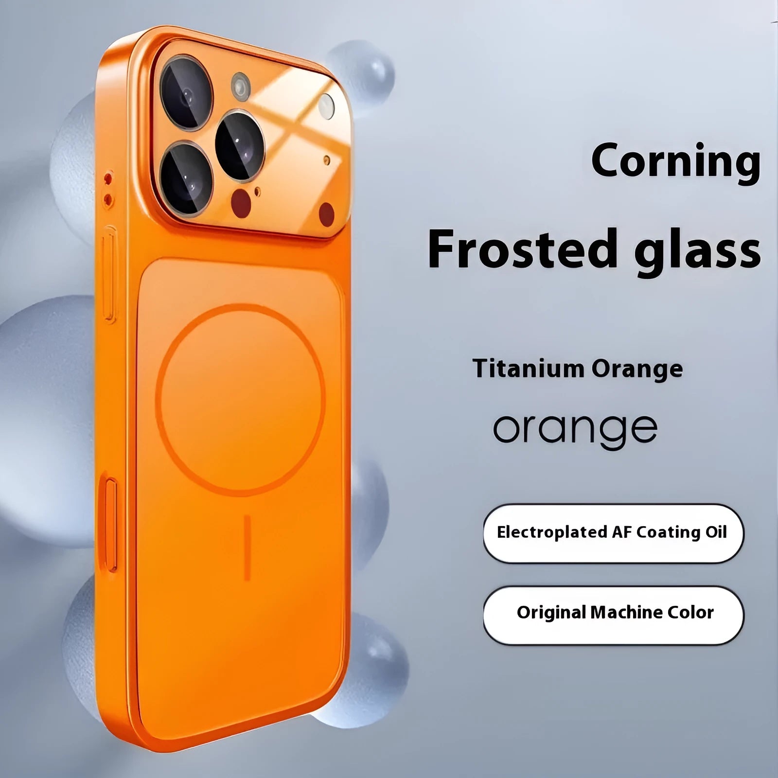 Frosted tempered glass magnetic phone case for iPhone, shown in titanium grey colour.