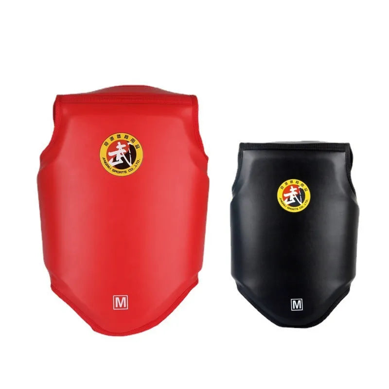 Boxing helmet and chest protector set in red colour with PU construction