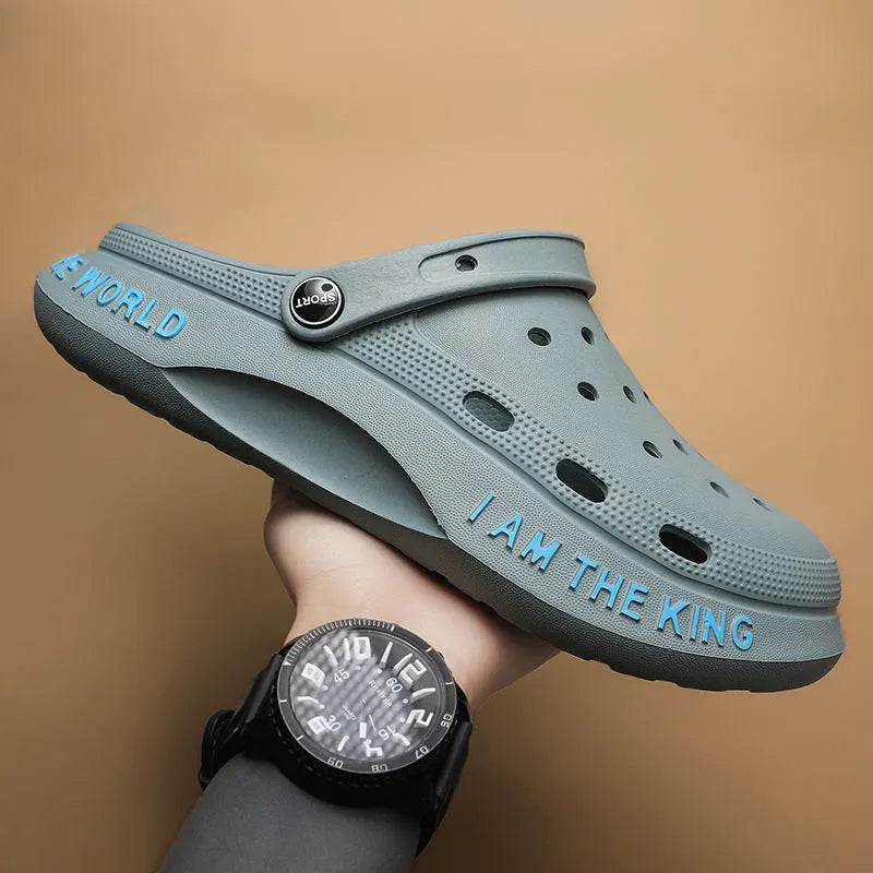 Men's lightweight EVA beach slippers in white with non-slip sole, breathable waterproof design