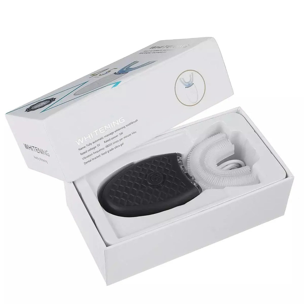 U-shaped electric toothbrush with ABS silicone construction, IPX7 waterproof, and USB rechargeable battery
