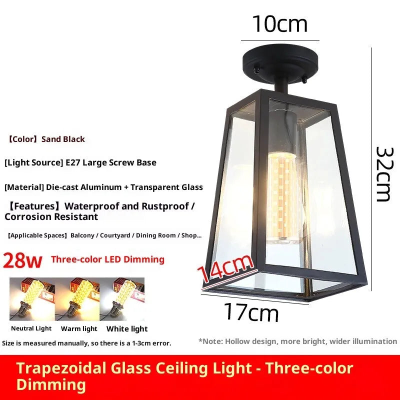 Sand black modern simplicity courtyard outdoor chandelier with trapezoidal glass shade and Edison bulb