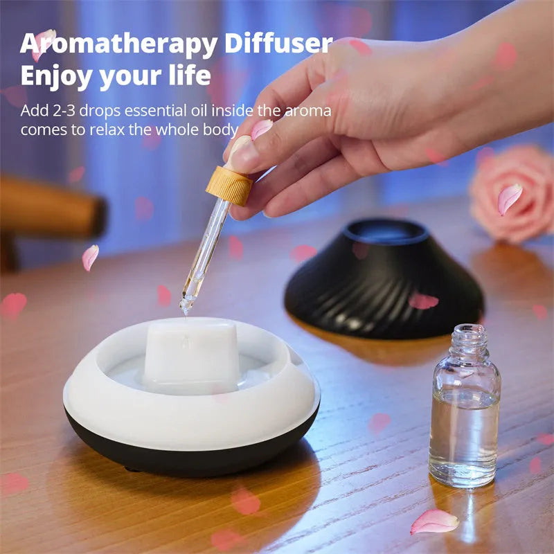 Volcanic flame aroma diffuser with LED lights and mist output