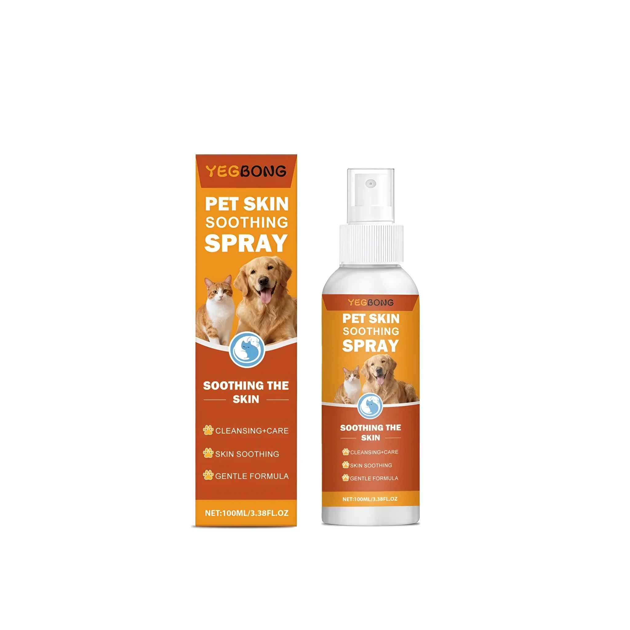 Pet skin soothing spray 100ml bottle with white label and blue spray nozzle