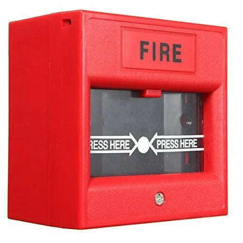 Red wired hand breaking glass emergency fire alarm button with fireproof housing