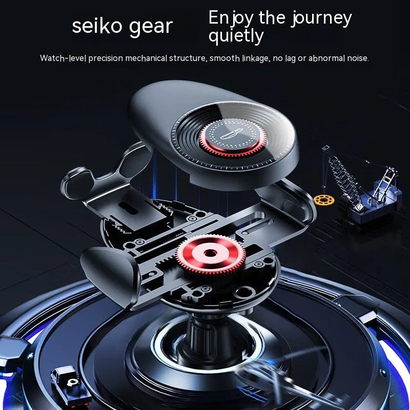 Black universal car mobile phone bracket with mechanical clamp for air vent mounting