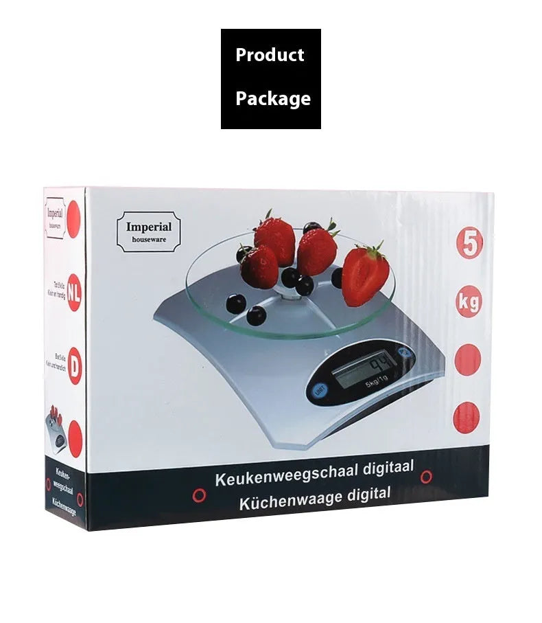 Silver white mini kitchen electronic scale, battery-powered, simple compact design for weighing
