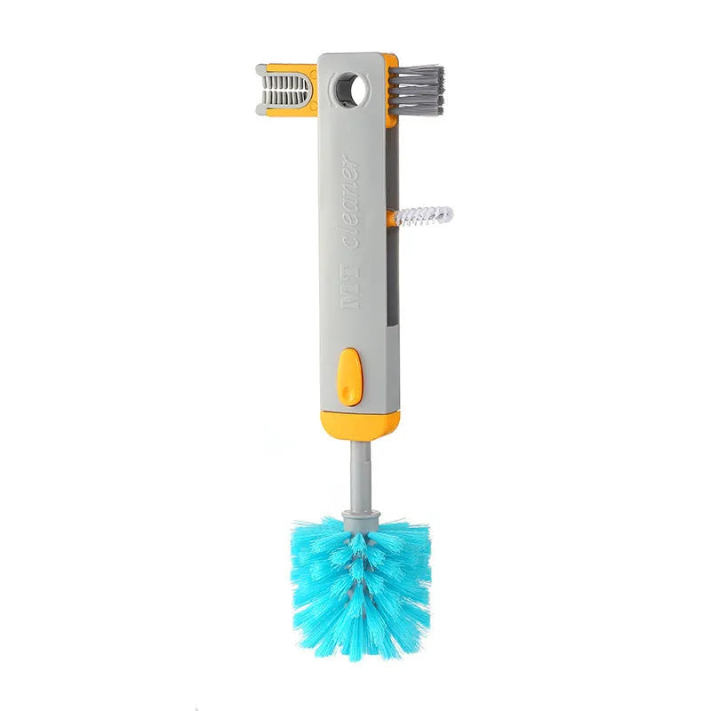 Blue and grey 4-in-1 multifunctional cup cleaning brush set with U-shaped silicone head and gap cleaning tools