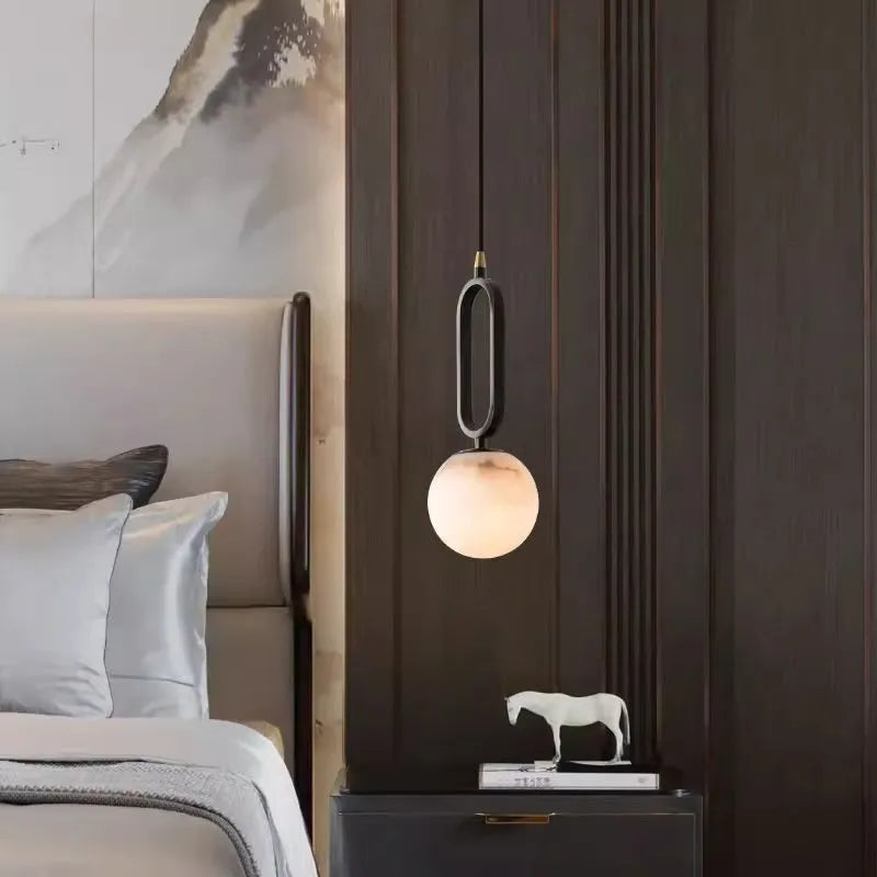 Nordic wall light with marble shade and copper body in Black or natural copper, 12cm or 15cm
