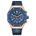 Men's multifunctional waterproof quartz chronograph watch with choice of blue or black steel straps.