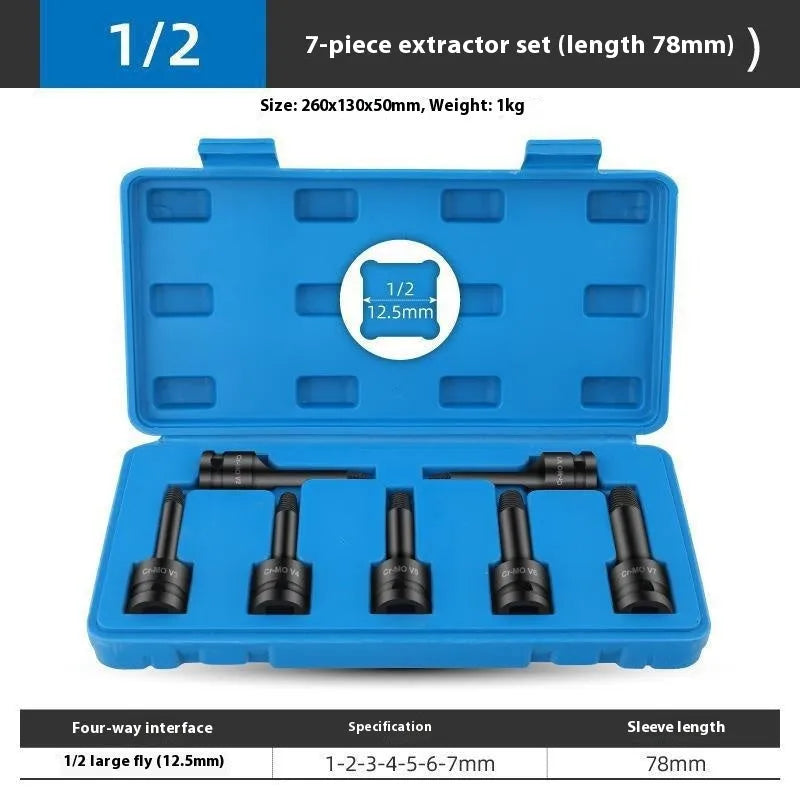 Set of 7 alloy broken stud spanners for electric wrench, 60mm and 78mm models