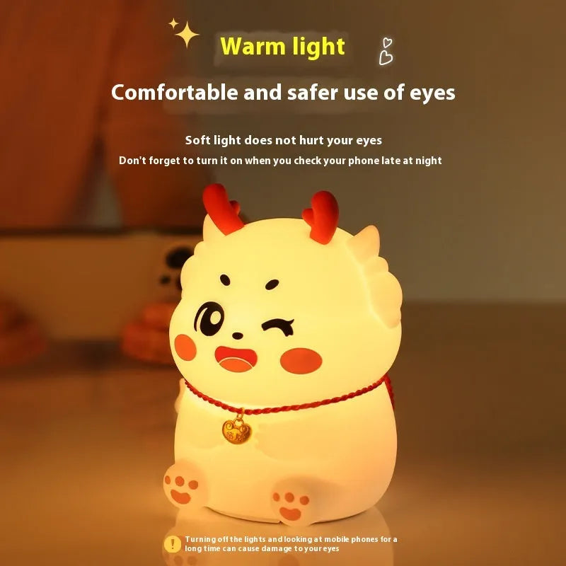 Beast silicone rechargeable night lamp with multicolor light, Lucky Dragon design, compact 16x9x7.6cm bedside lamp
