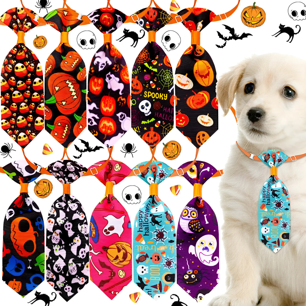 Pet Halloween skull necktie in cloth, 13cm tie length with adjustable 20-40cm neck for cats and dogs