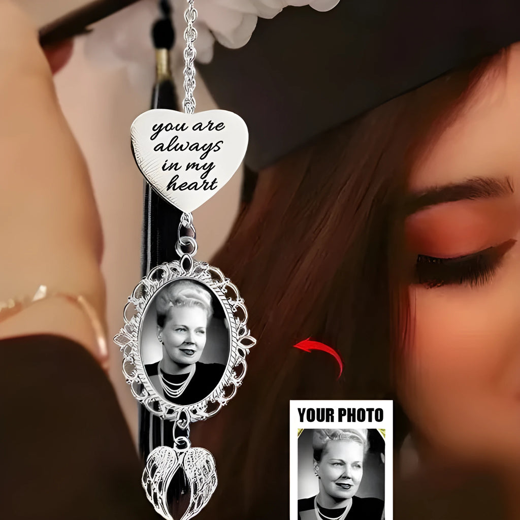 Metal photo pendant necklace with electroplated finish and Love 2025 model stainless steel engraving, 15cm length