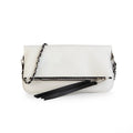Women's soft PU leather chain folding clutch messenger bag with double straps in black classic colour