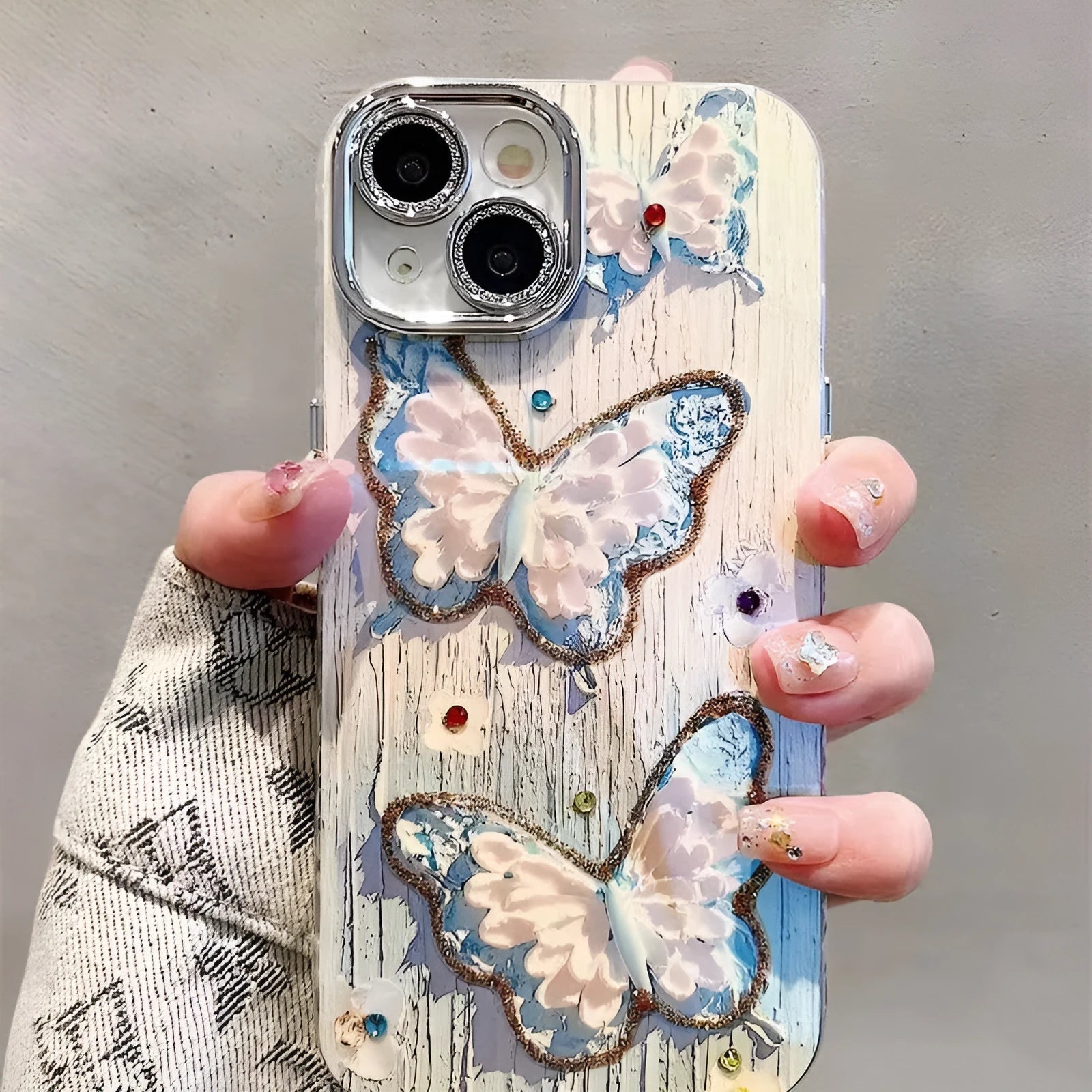 Colourful butterfly oil painting print plastic phone case for Apple iPhone, pink and blue options, full coverage fall protection