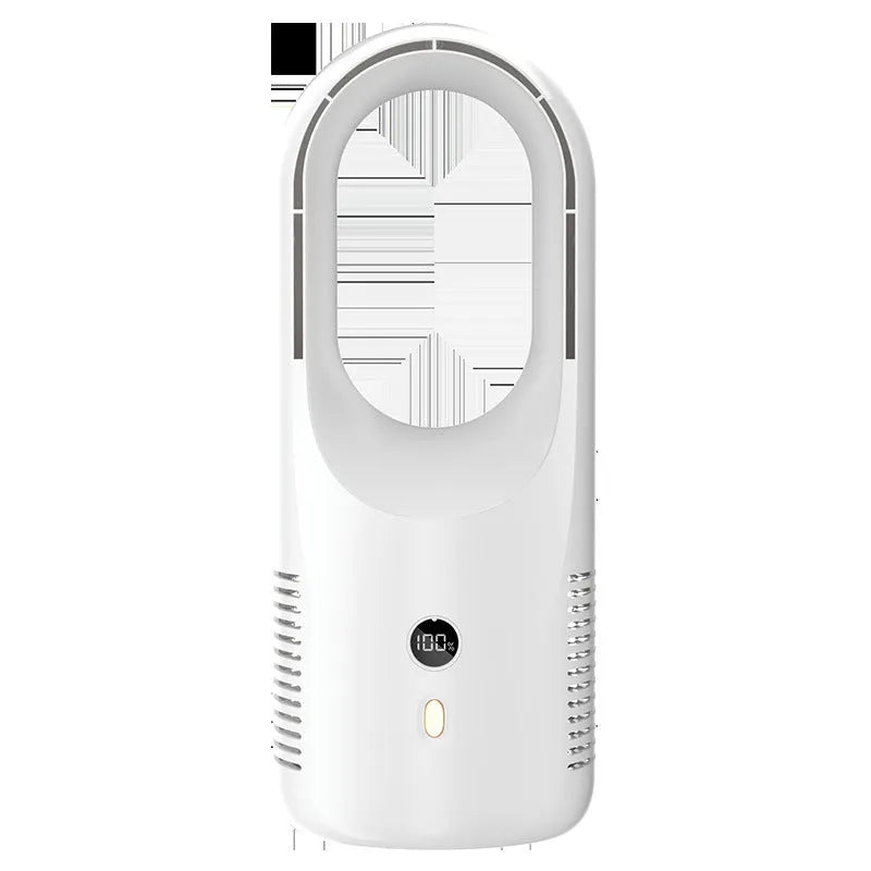 USB rechargeable bladeless desktop fan X28 with LED display showing silent portable cooling