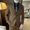 Men's slim-fit dark green business blazer on a hanger